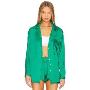 Free People Intimately Women's PJ Pajama Shirt M Like Honey Green Pocket Lounge